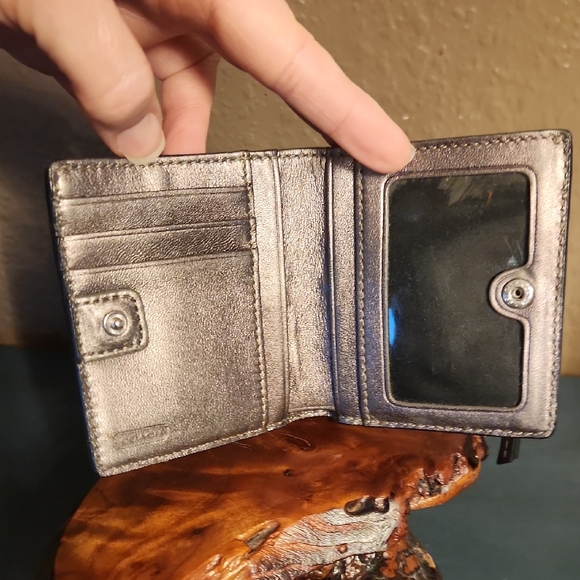 Coach Pleated Metallic Leather Compact Wallet, Gently Used - Picture 5 of 7